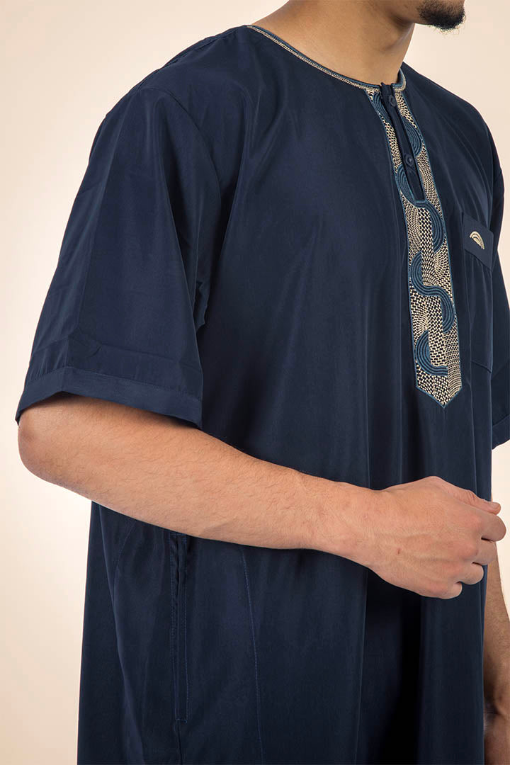 Qamis manche courte bleu marine pour homme